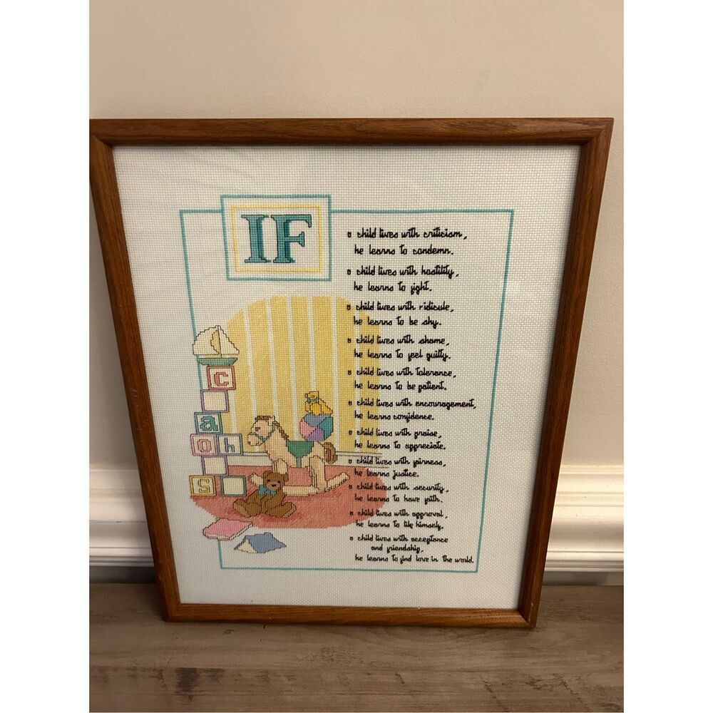 Vintage Handmade Cross-Stitch Children Learn What They Live by Dorothy Law Nolte